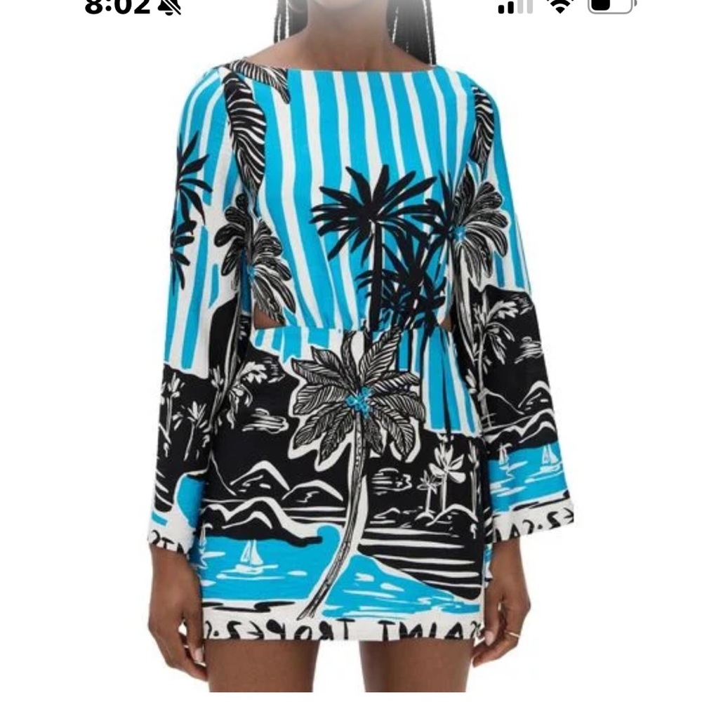 Tropical Print Long Sleeve Dress